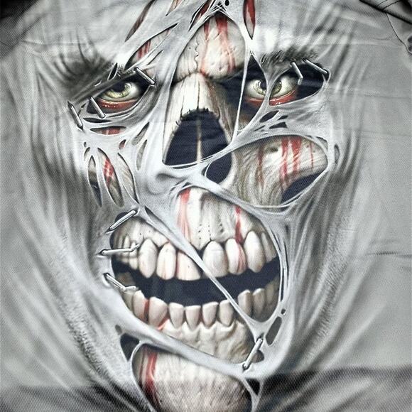 Graphic Skull T-Shirt Size 2XL Halloween 3-D Effect Double Sided Gray Black - Picture 3 of 5